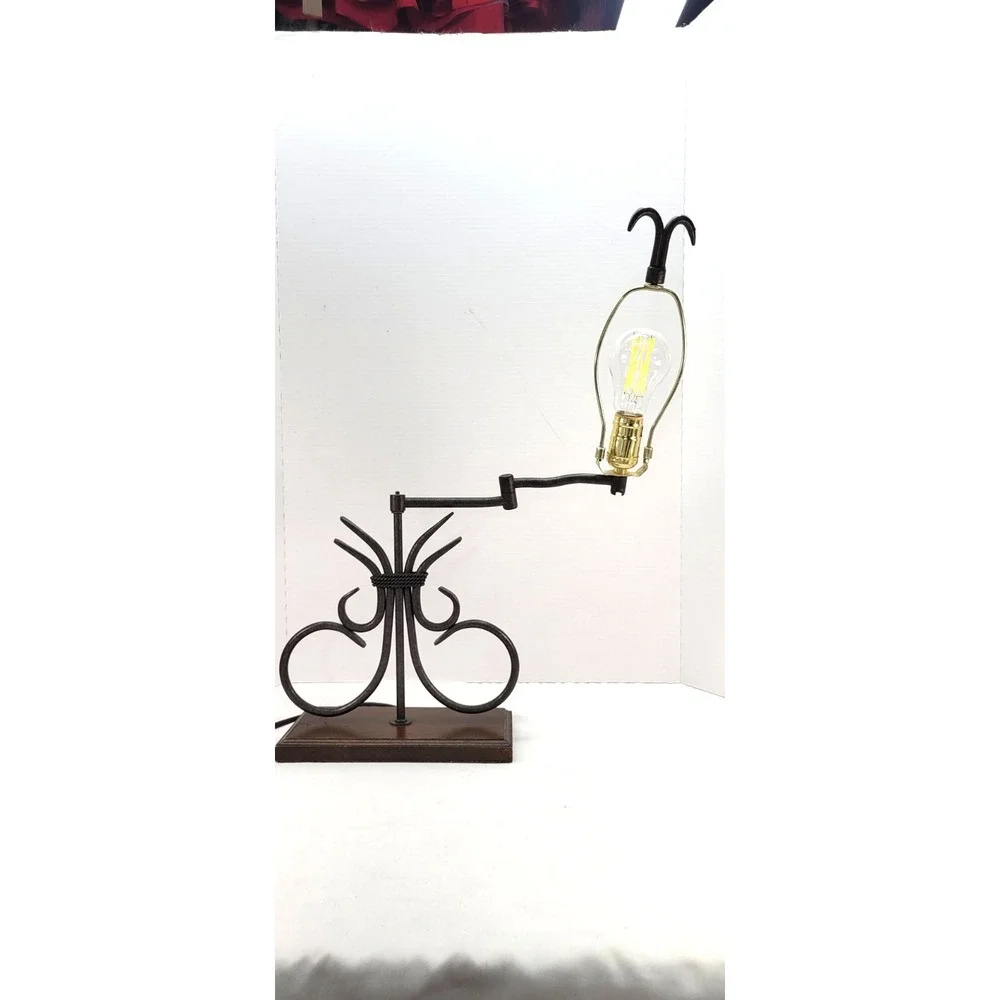 Vintage Wrought Iron Portable Table Lamp Western Style w Swing Arm 22